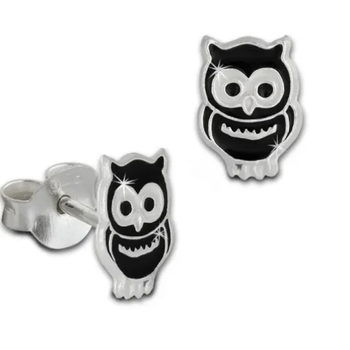 Kinder Ohrring Eule schwarz Silber Ohrstecker Kinderschmuck TW SDO8101S