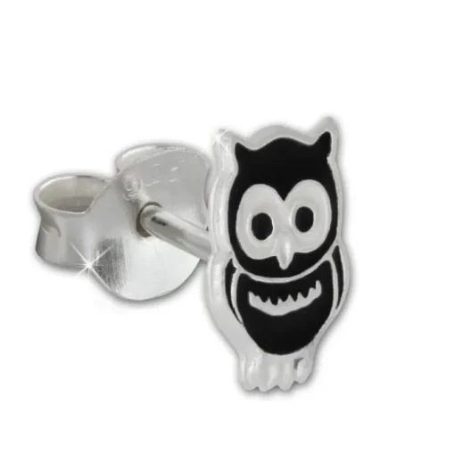 Kinder Ohrring Eule schwarz Silber Ohrstecker Kinderschmuck TW SDO8101S