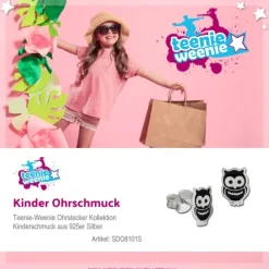Kinder Ohrring Eule schwarz Silber Ohrstecker Kinderschmuck TW SDO8101S