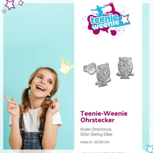 Kinder Ohrring Eule weiß Silber Ohrstecker Kinderschmuck TW SDO8013W