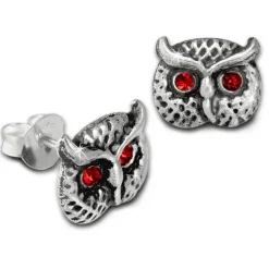 Kinder Ohrring Eulenkopf rot Silber Ohrstecker Kinderschmuck TW SDO8023R