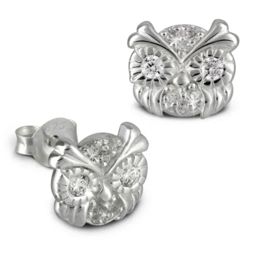 Kinder Ohrring Eulenkopf weiß Silber Ohrstecker Kinderschmuck TW SDO8012W