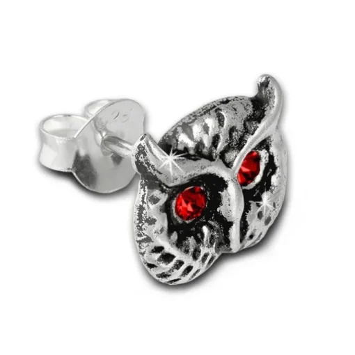 Kinder Ohrring Eulenkopf rot Silber Ohrstecker Kinderschmuck TW SDO8023R