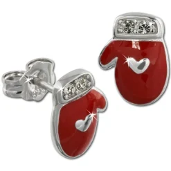 Kinder Ohrring Fausthandschuhe rot Silber Ohrstecker Kinderschmuck TW SDO614R