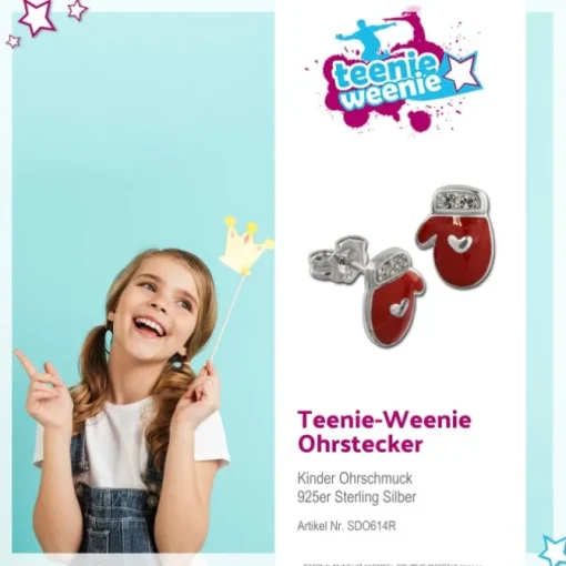 Kinder Ohrring Fausthandschuhe rot Silber Ohrstecker Kinderschmuck TW SDO614R