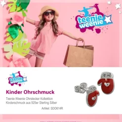 Kinder Ohrring Fausthandschuhe rot Silber Ohrstecker Kinderschmuck TW SDO614R