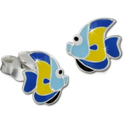 Kinder Ohrring Fisch blau/gelb Ohrstecker 925 Kinderschmuck TW SDO8126B