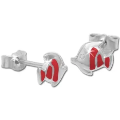 Kinder Ohrring Fisch rot Silber Ohrstecker Kinderschmuck TW SDO204R