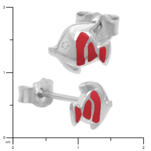 Kinder Ohrring Fisch rot Silber Ohrstecker Kinderschmuck TW SDO204R