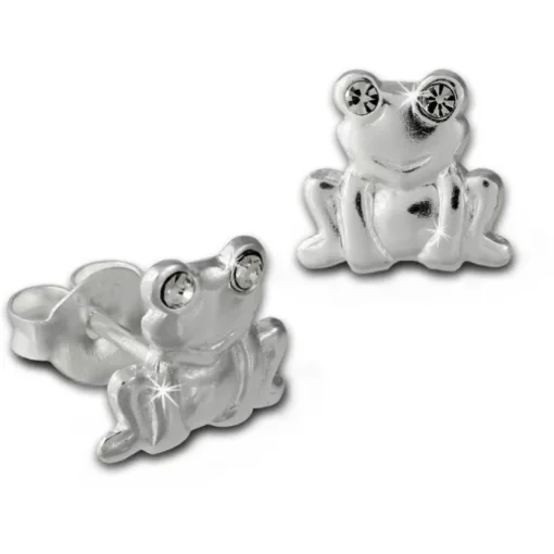 Kinder Ohrring Frosch weiß Silber Ohrstecker Kinderschmuck TW SDO8022W