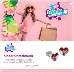 Kinder Ohrring Herz mit Regenbogen Ohrstecker 925 Kinderschmuck TW SDO8143R