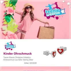 Kinder Ohrring Herzchen rot Silber Ohrstecker Kinderschmuck TW SDO203R