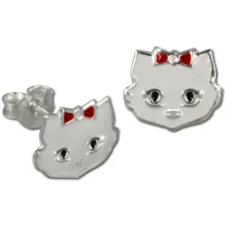 Kinder Ohrring Katze weiß Silber Ohrstecker Kinderschmuck TW SDO8102W