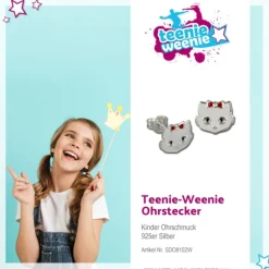 Kinder Ohrring Katze weiß Silber Ohrstecker Kinderschmuck TW SDO8102W