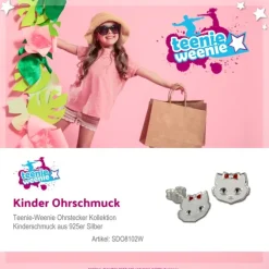 Kinder Ohrring Katze weiß Silber Ohrstecker Kinderschmuck TW SDO8102W