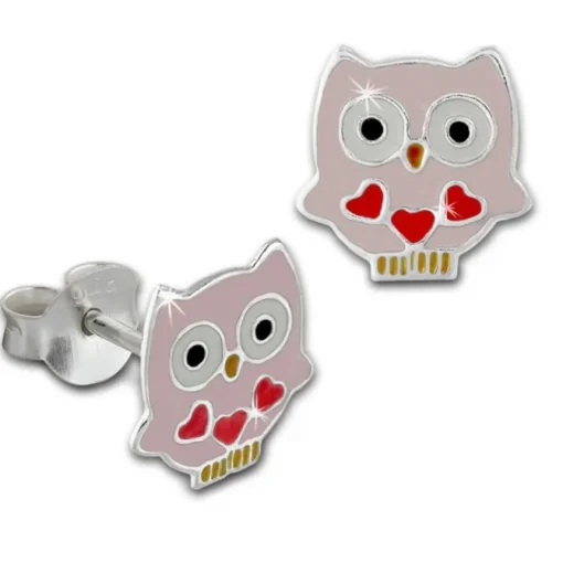 Kinder Ohrring kleine Eule rosa Ohrstecker 925 Kinderschmuck TW SDO8130A