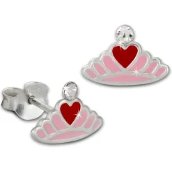 Kinder Ohrring Krone mit Herz rosa Ohrstecker 925 Kinderschmuck TW SDO8124A
