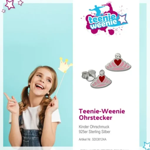 Kinder Ohrring Krone mit Herz rosa Ohrstecker 925 Kinderschmuck TW SDO8124A