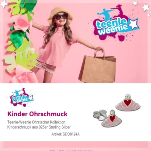 Kinder Ohrring Krone mit Herz rosa Ohrstecker 925 Kinderschmuck TW SDO8124A
