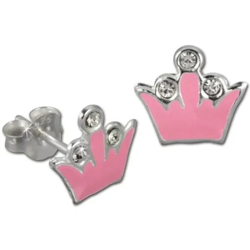 Kinder Ohrring Krone rosa Silber Ohrstecker Kinderschmuck TW SDO8105P
