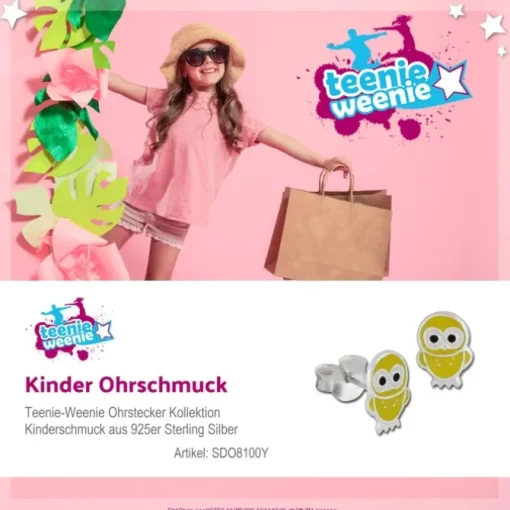 Kinder Ohrring Käuzchen gelb Silber Ohrstecker Kinderschmuck TW SDO8100Y