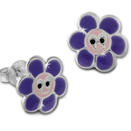 Kinder Ohrring lachende Blume lila Ohrstecker 925 Kinderschmuck TW SDO8132V
