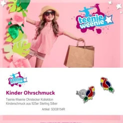 Kinder Ohrring Papagei Ohrstecker 925 Sterling Silber Kinderschmuck TW SDO8154R