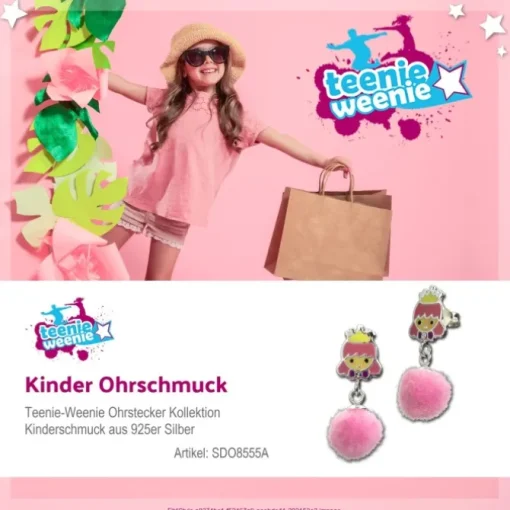 Kinder Ohrring Prinzessin Puschel rosa Ohrstecker 925 Silber SDO8555A