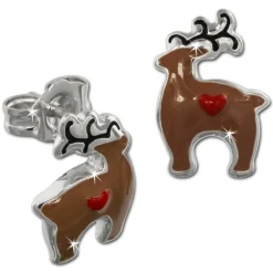 Kinder Ohrring Rentier braun Silber Ohrstecker Kinderschmuck TW SDO611N