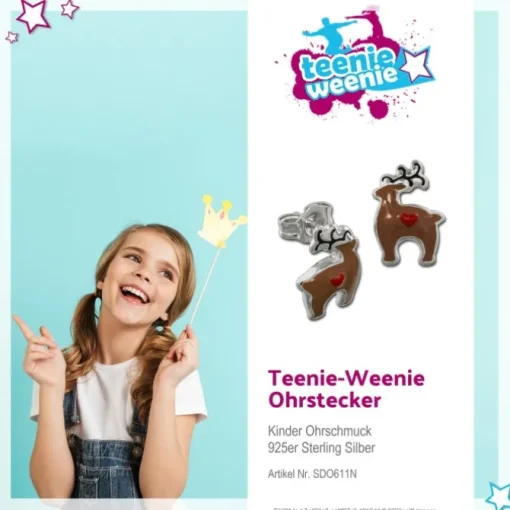 Kinder Ohrring Rentier braun Silber Ohrstecker Kinderschmuck TW SDO611N