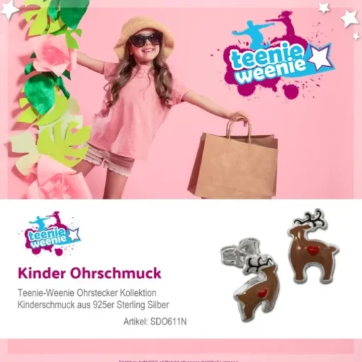 Kinder Ohrring Rentier braun Silber Ohrstecker Kinderschmuck TW SDO611N