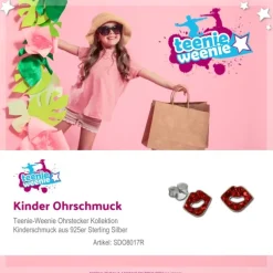Kinder Ohrring Roter Mund 925er Silber Kinderschmuck TW SDO8017R
