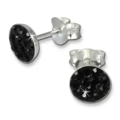 Kinder Ohrring Rund schwarz 925 Ohrstecker Kinderschmuck TW SDO252S