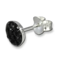 Kinder Ohrring Rund schwarz 925 Ohrstecker Kinderschmuck TW SDO252S