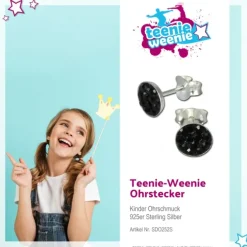 Kinder Ohrring Rund schwarz 925 Ohrstecker Kinderschmuck TW SDO252S