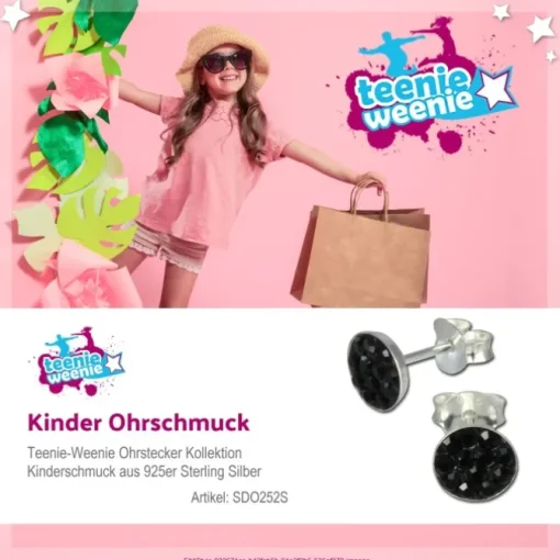 Kinder Ohrring Rund schwarz 925 Ohrstecker Kinderschmuck TW SDO252S