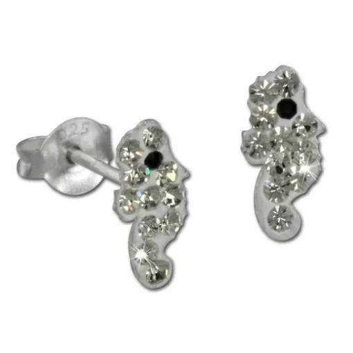 Kinder Ohrring Seepferd weiß 925er Silber Kinderschmuck TW SDO8019W