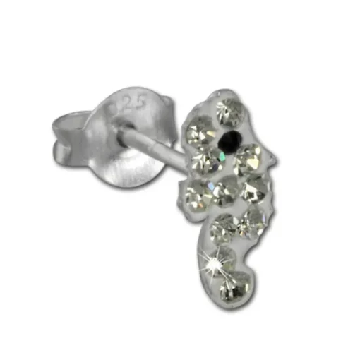 Kinder Ohrring Seepferd weiß 925er Silber Kinderschmuck TW SDO8019W