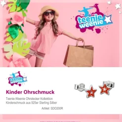 Kinder Ohrring Stern rot Silber Ohrstecker Kinderschmuck TW SDO200R