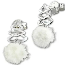 Kinder Ohrring Tannenbaum weiße Puschel Ohrstecker 925 Silber SDO8554W
