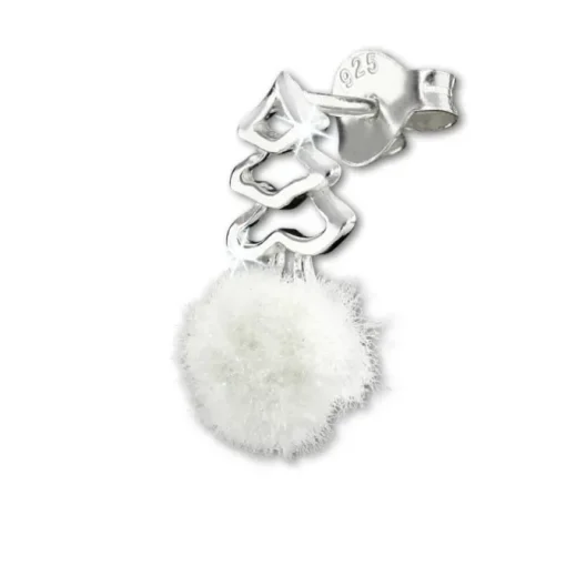 Kinder Ohrring Tannenbaum weiße Puschel Ohrstecker 925 Silber SDO8554W