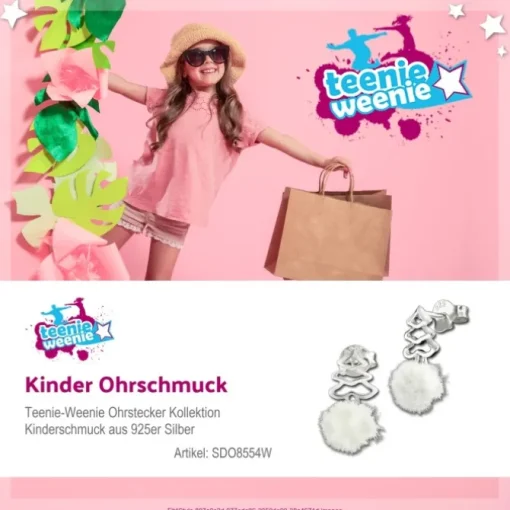 Kinder Ohrring Tannenbaum weiße Puschel Ohrstecker 925 Silber SDO8554W