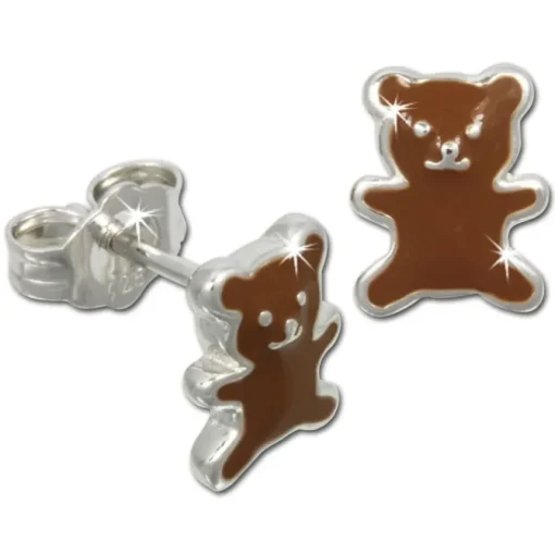 Kinder Ohrring Teddy braun Silber Ohrstecker Kinderschmuck TW SDO610N