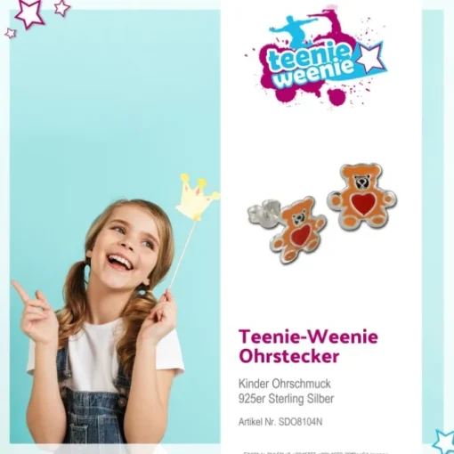 Kinder Ohrring Teddy braun Silber Ohrstecker Kinderschmuck TW SDO8104N