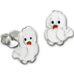 Kinder Ohrring Vögelchen weiß Ohrstecker 925 Kinderschmuck TW SDO8150W