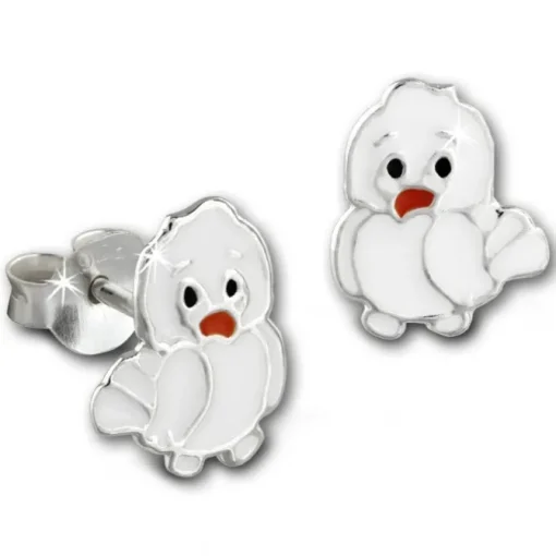 Kinder Ohrring Vögelchen weiß Ohrstecker 925 Kinderschmuck TW SDO8150W