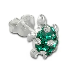 Kinder Ohrstecker Schildkröte grün/weiß Silber Kinderschmuck TW SDO8006G