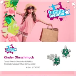 Kinder Ohrstecker Schildkröte grün/weiß Silber Kinderschmuck TW SDO8006G