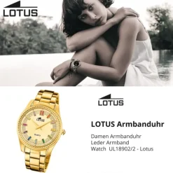Lotus Damenuhr Leder gold Lotus Classic Armbanduhr UL18902/2