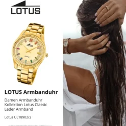 Lotus Damenuhr Leder gold Lotus Classic Armbanduhr UL18902/2